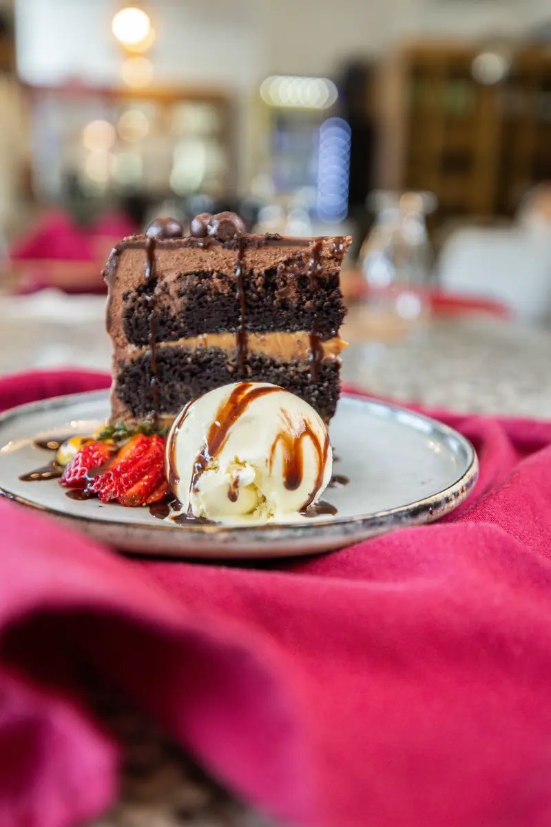 Chocolate cake with ice cream