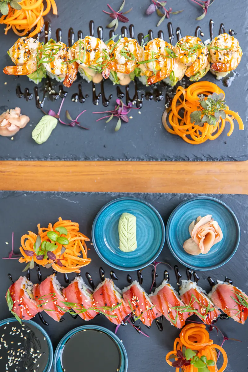 Signature seafood rolls on slate
