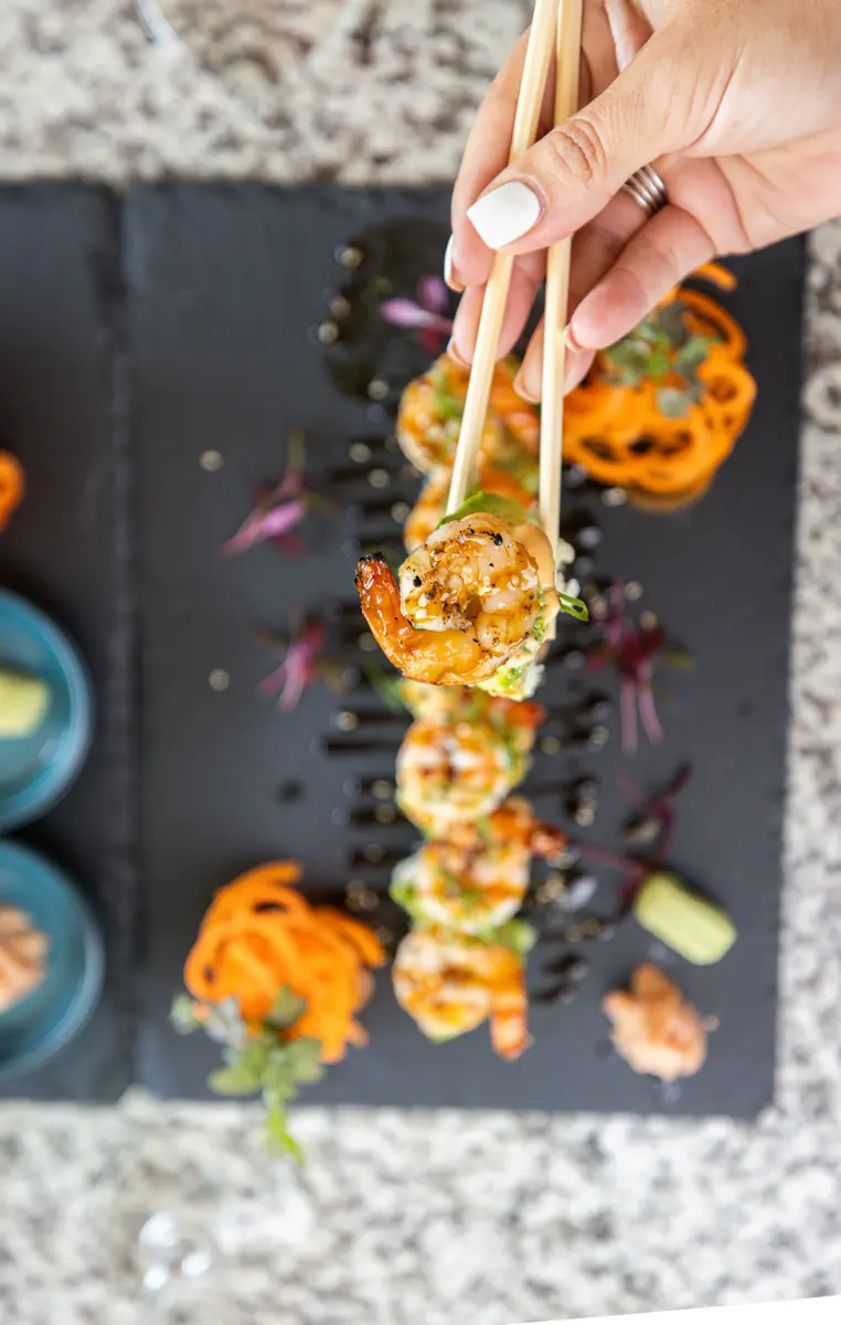 Grilled tiger shrimp on slate plank